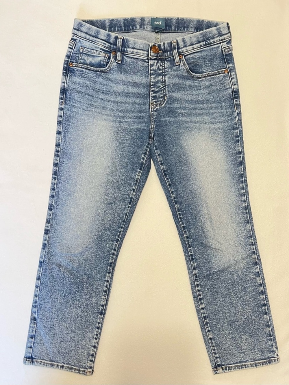 JAG Capri Jeans Distressed Blue Medium Light Wash Stretchy Denim Size 6 x 24